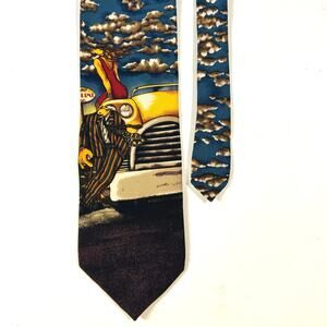 Markus Pierson Tie Reg 58"x3.75" 90s Vintage Art Belle Neckwear Big Yellow Taxi